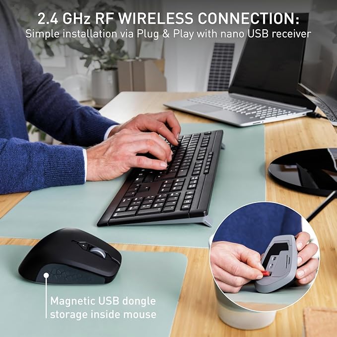 Cherry Stream Comfort Desktop Wireless Keyboard and Mouse | USB SX Scissors Mechanism | Whisper-Quiet Silent | Keystroke (Black, Desktop Combo)