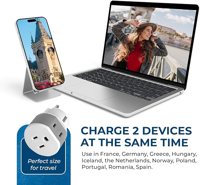 OREI Germany, France, Schuko Power Plug Adapter with 2 USA Inputs - Travel 3 Pack- Type E/F (US-9) Safe Grounded Use with Cell Phones, Laptop, Camera Chargers, CPAP, and More