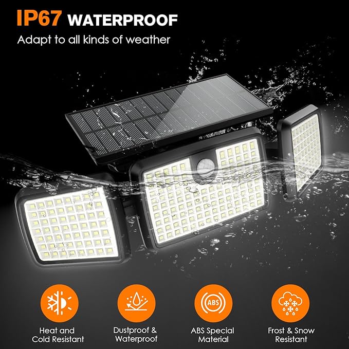 Solar Lights Outdoor, Quick Charge Solar Motion Deck Lights Outdoor for Deck with 158LEDs High Brightness, Larger Built-in Tempered Glass Panel, Sensitive PIR Motion Inductor (Remote,1 Pack)