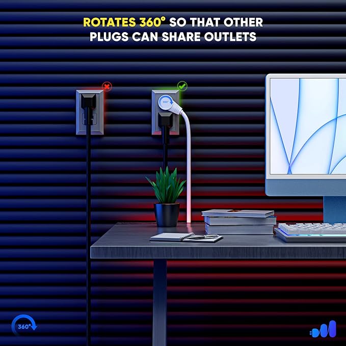 Maximm Extension Cord 2 Foot White Flat Plug, 360° Rotating Short Power Cord Single Outlet, Indoor 16 Gauge 3 Prong Grounded Wire UL Certified (2Ft White 2 Pack)