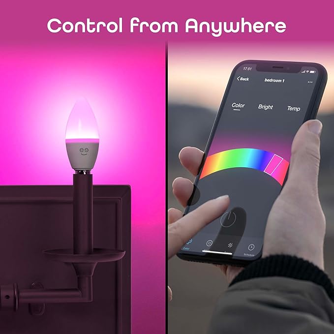 Prisma Plus E12 B11 Candle Wi-Fi Smart Bulb - 40W Color and Tunable White Smart (4-Pack)