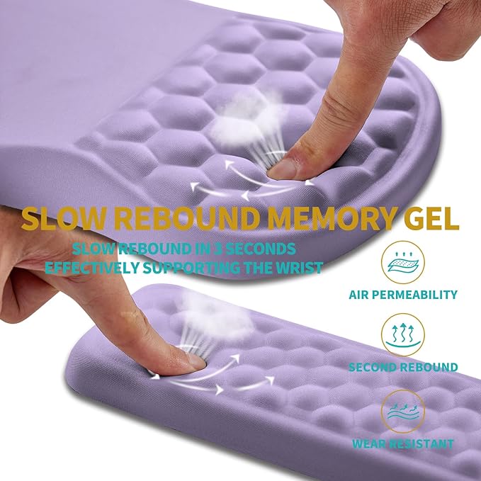 Hokafenle 2 in 1 Ergonomic Mouse Pad Wrist Support & Wrist Rest for Computer Keyboard Set, with Relieve Carpal Tunnel Pain Massage Bulge and Full Memory Gel Design (2In1 Set, Lavender)