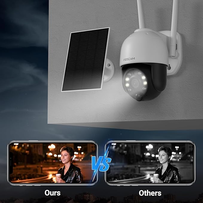 FOSCAM Solar Security Cameras Wireless Outdoor, 4MP 5000mAh Battery Powered WiFi Camera for Home Surveillance with Spotlights,Remote PT Control,PIR Human Detection,Color Night Vision,2-Way Audio,IP65