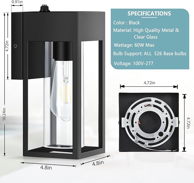 Dusk to Dawn Outdoor Lighting,Waterproof Porch Lights 2 Pack, Exterior Lighting Fixtures with Cylinder Lampshade, LED Wall Sconce Light for House Porch Patio Front Door Garage.