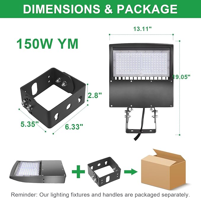 480V 150W LED Parking Lot Light, 5000K 21000LM LED Shoebox Area Light (500W HID/HPS Equiv.) with Yoke Mount, Dimmable Commercial Street Lighting with 20KV Surge Protection, UL DLC Listed
