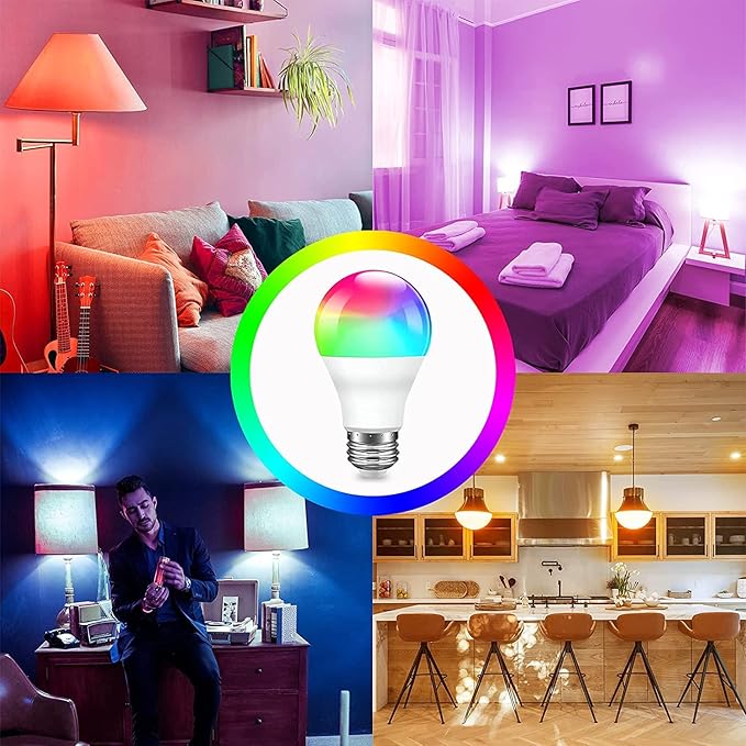 phopollo Smart Light Bulbs, RGBCW WiFi Multicolor Led Light Bulbs Compatible with Alexa & Google Home Assistant, A19 E26 9W 60W Equivalent 800Lumen, App Control, No Hub Required, 12 Pack