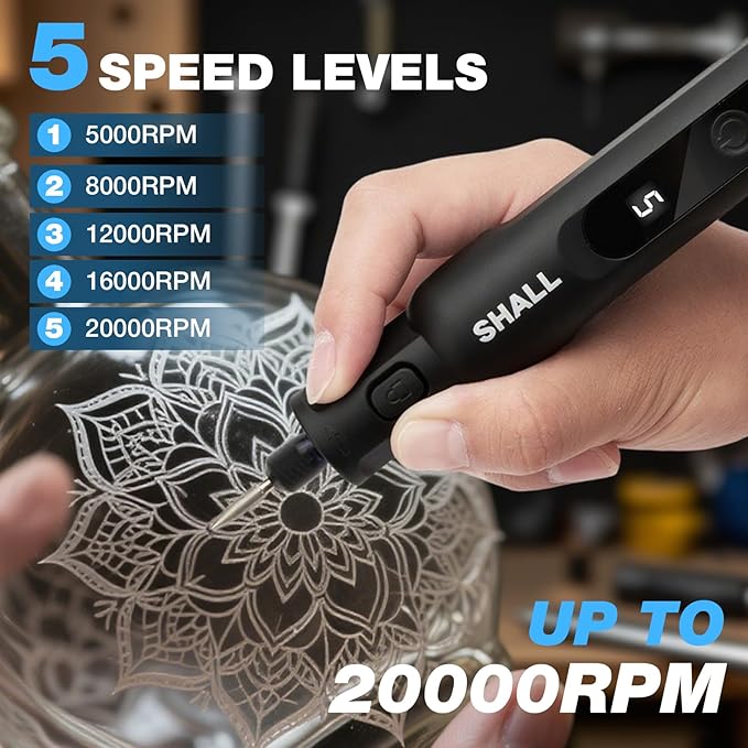 SHALL Cordless Rotary Tool Kit, 3.7V Mini Rotary Tool with 5 Speed and 104 Accessories, Multi-Purpose Power Engraving Tool for Sanding, Cutting, Carving, Drilling, Polishing, DIY Crafts - Type-C