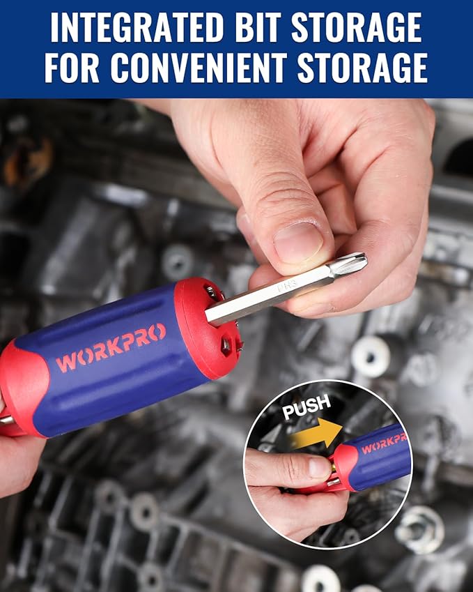 WORKPRO 12-in-1 Ratcheting Multi-Bit Screwdriver Set, Quick-load Mechanism Screwdriver with Double End Bits in Handle