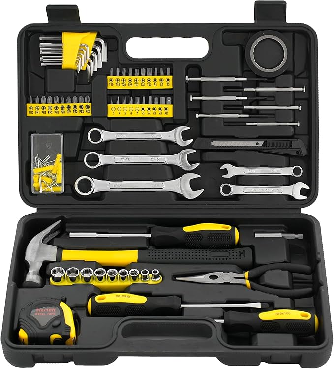 149-Piece Basic Tool Set with Compact Case – Handy Household & Travel Toolkit for dorm，DIY Home Repairs, Beginners, and Household Maintenance (Yellow)