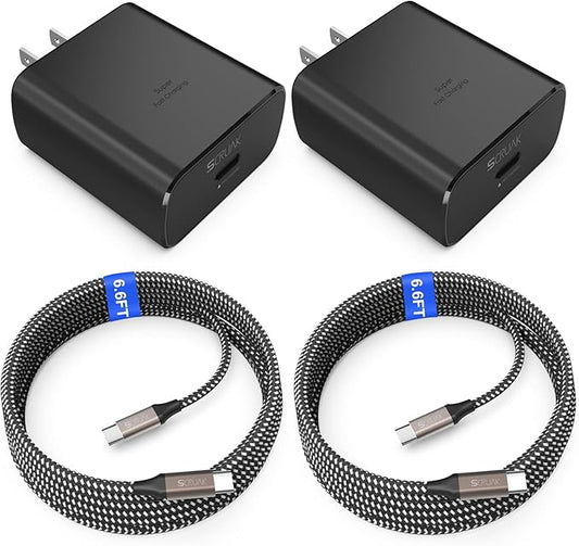45W USB-C Charger, 2-Pack 45 Watt Super Fast Charger Type C Wall Charging Block with 2X 6.6FT Type C Cable for Samsung Galaxy S25 Ultra/S25/S25+/S24 Ultra/S23+/S23/S22/S20,Note 10/20,Tab S9/S8