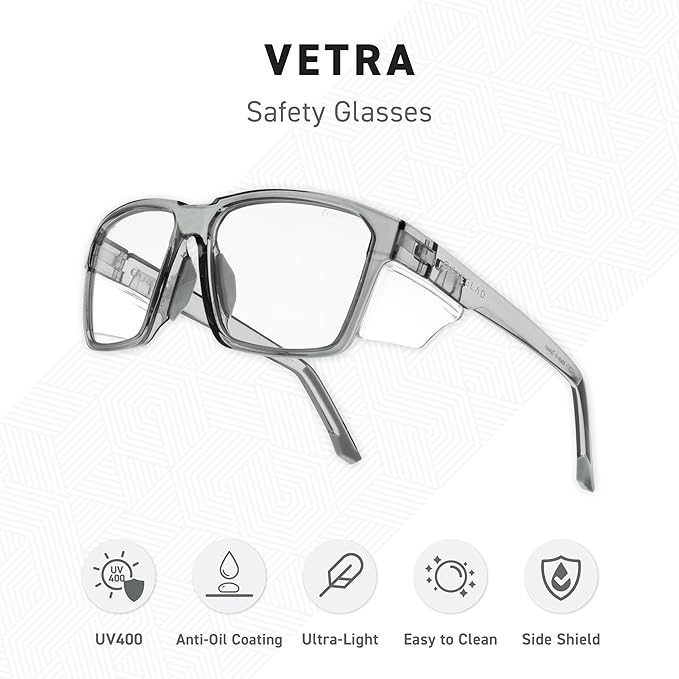 VETRA Z87+ Certified Safety Glasses HD High Contrast UV400 Side Shield Anti-Oil Coating Stylish Eyewear