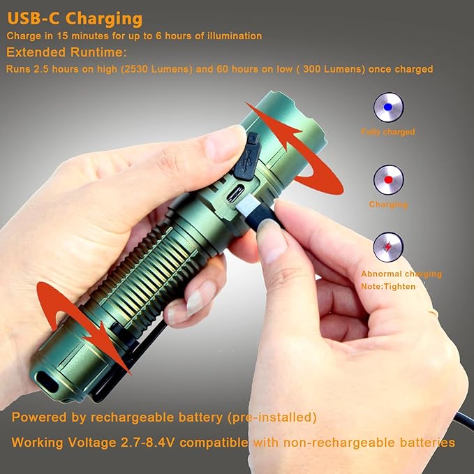 MX77 Military Grade Tactical Flashlight, High 2530 Lumen Police Flashlight with Holster, Long 362 Mters Throw, for Outdoor Rescue, Searching, Hiking and Law Enforcement Flashlights