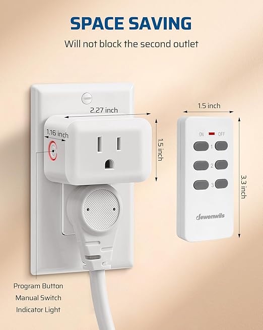 DEWENWILS Wireless Remote Control Outlet, Programmable and Expandable Electrical Outlet Switch, Wireless Remote Light Switch, 100FT Range, FCC Listed, 1 Remote and 3 Outlets