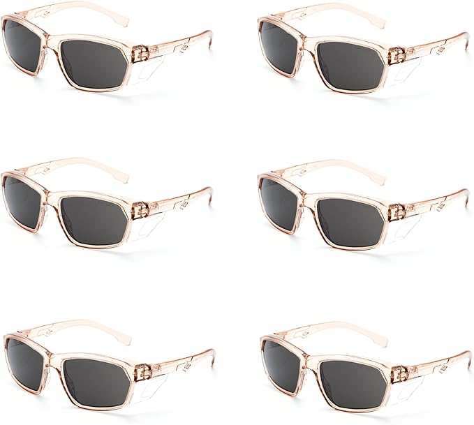 ProtectX Stylish Anti-Fog & Scratch-Resistant Safety Glasses With Readers, UV Protection Goggles, Anti-Impact Lightweight Glasses for Men＆Women Cold Brew Tinted Smoke - 6 Pack