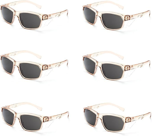 ProtectX Stylish Anti-Fog & Scratch-Resistant Safety Glasses With Readers, UV Protection Goggles, Anti-Impact Lightweight Glasses for Men＆Women Cold Brew Tinted Smoke - 6 Pack