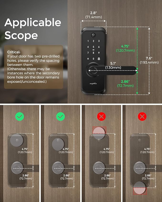 WiFi Video Smart Lock with Camera & Handle - 6-in-1 Keyless Entry (Fingerprint/App/Keypad/FOB/Key/Camera), Built-in WiFi, 2-Way Audio, Auto-Lock, Waterproof - Black
