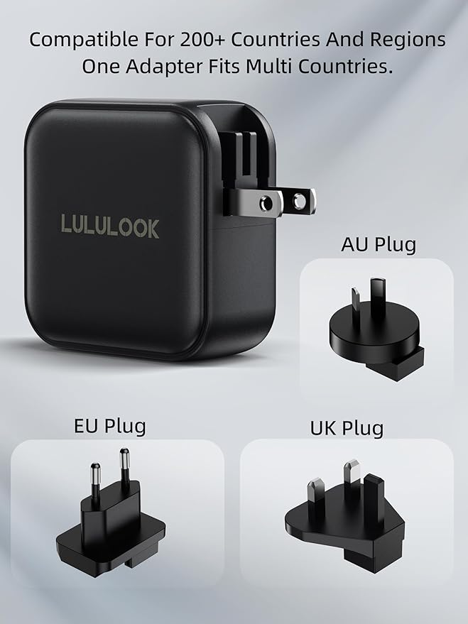 LULULOOK 100W USB C Charger, 4-Port GaN Fast Charging Block, PD Type-C Wall Charger Travel Adapter for MacBook Pro/Air, iPhone 16, Pixelbook, iPad, Samsung Galaxy S24, Console, UK/EU/AU Plug Included