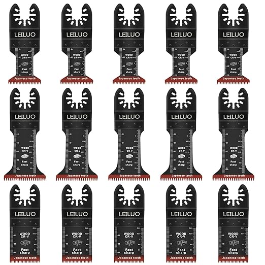 LEILUO Japanese Teeth Oscillating Saw Blade Set 15Pcs CRV Material Fast & Clean Wood Cutting Extra-Long Oscillating Tool Accessories Compatible with DeWalt Makita and More