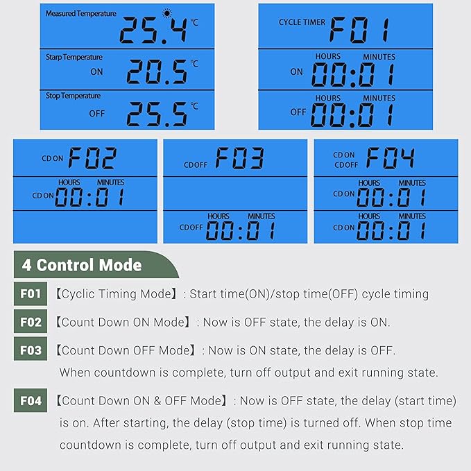Backlit Digital Temperature Controller, LCD Screen Heating Cooling Thermostat Outlet Socket with Sensor Timer Regulator for Reptile Incubator Greenhouse Brewing Refrigerator, 120V, 15A, ℉/℃