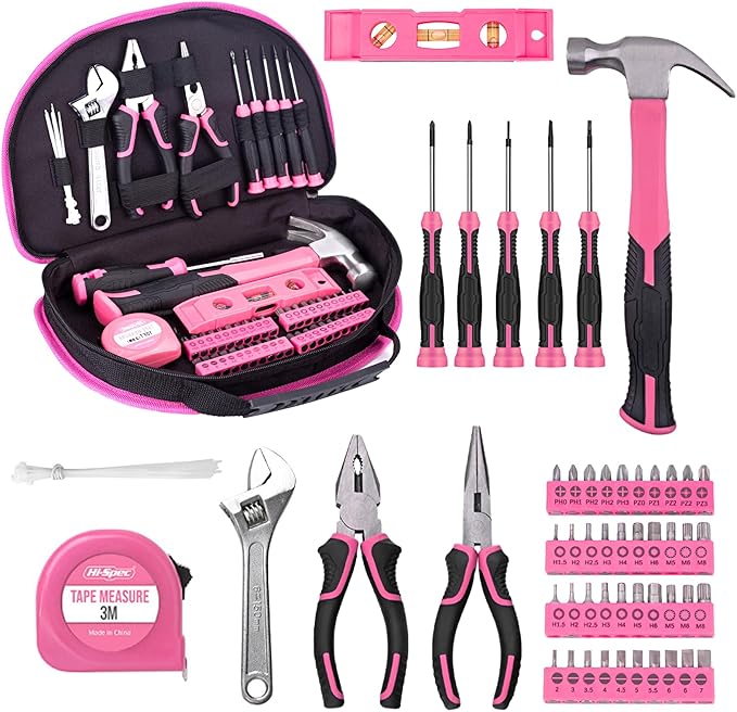 63 Piece Pink Tool Set,Household Tool Kit with Bag for Women, Home, Garage, Office and College Dormitory Use