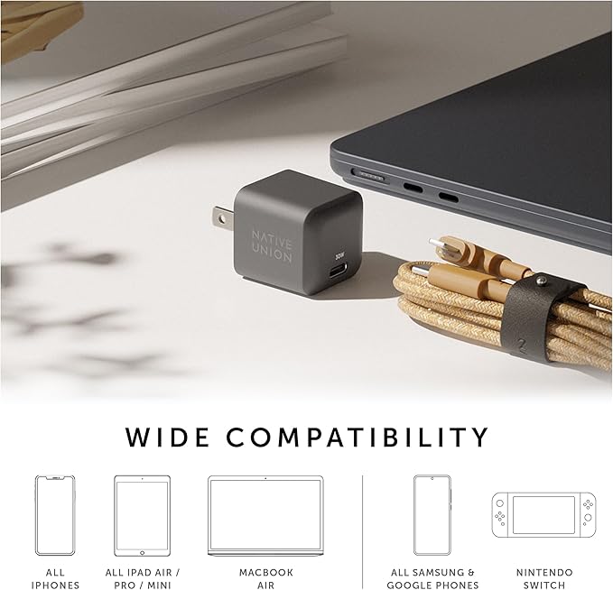 Native Union Fast GaN Charger PD 30W – Ultra-Compact Power Delivery Enabled USB-C Charger – Made of Recycled Materials – for MacBook Air, iPads, iPhones, Pixel, Galaxy & Other Type-C Devices (White)