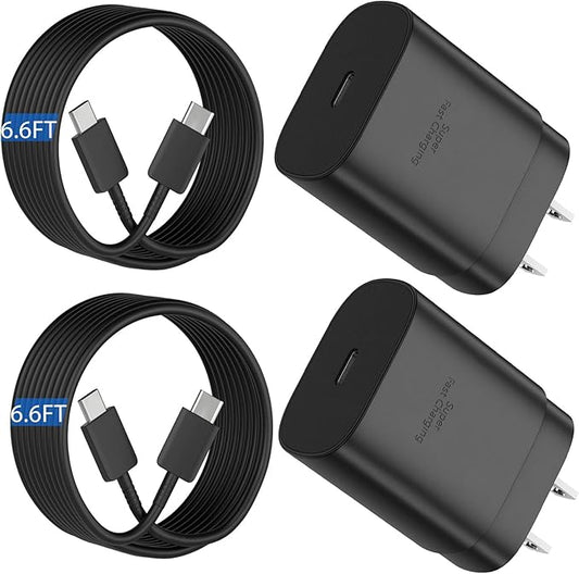 25W Super Fast USB C Charger Block & 6.6FT Android Phone Type C Charger Cable Cord for Samsung Galaxy S25 Ultra/S24+/S24/S23 Ultra/S23/S22 Ultra/S22/S21/S20 /Note10 20-Black