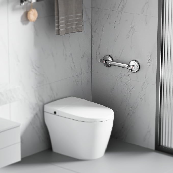 17 Inch Grab Bars for Bathtubs and Showers, Seniors Handles for Elderly Strong Suction Handicap Safety Handrail for Bathroom Toilet Tiles Glass Gray Silver