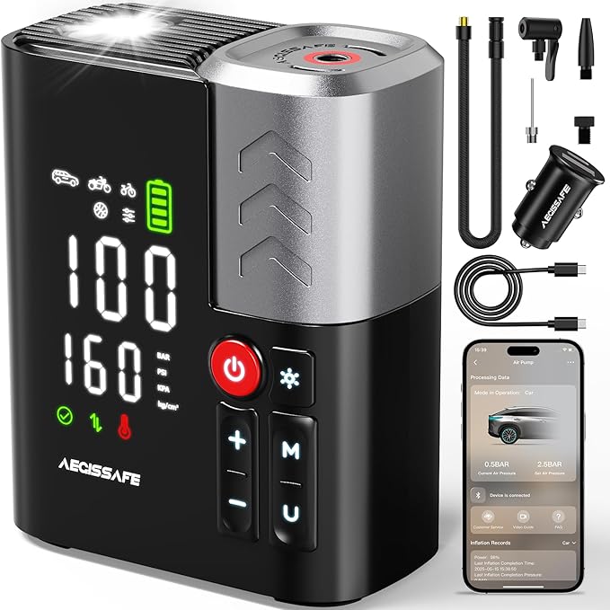 Tire Inflator Portable Air Compressor, 3X Faster Air Pump with APP, 160PSI 48LPM Electric Tire Pump with 20000 mAh Battery, 45W Faster Charging, Cordless Tire Inflator for Car SUV Pickup RV MPV Bike