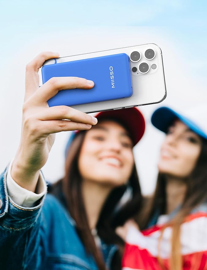 miisso 10000mAh Slim Portable Charger with Built in Cable, Power Bank Travel Charger External Battery Pack for Phone, 4 Output USB Type C Cord Clutch Charger Compatible with iPhone, Deep Blue