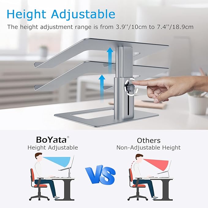 BoYata Laptop Stand, Ergonomic Aluminum Height Adjustable Computer Stand Laptop Holder for Desk, Compatible with MacBook Pro/Air, Dell, Lenovo, HP, Samsung, More Laptops 11-17"