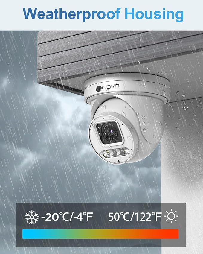 4COVR PoE PTZ Security Camera System 8 Channel, 8X 5MP IP PTZ Camera Two Way Audio, 280ｰ Pan 90ｰ Tilt 5X Optical Zoom, Smart Color Night Vision, Human Vehicle Detection, 4K NVR 2TB HDD, LY5XCP5M0808