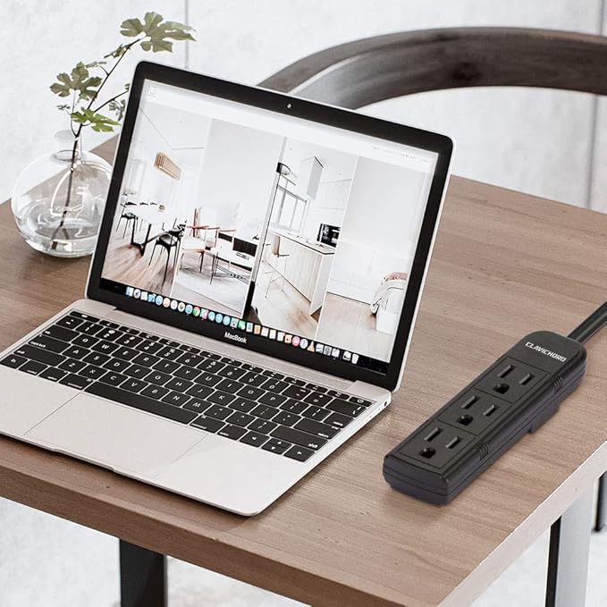Power Strip with Flat Plug - 3 Ground Outlets 7 Inch Heavy Duty Braided Extension Cord Flat Plug Mountable Outlet Strip for Computer/Home/Office