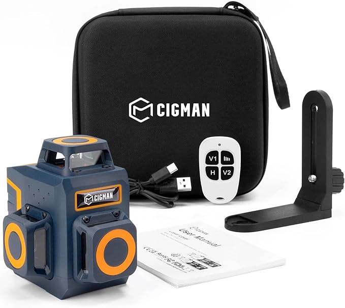 CIGMAN Laser Level 360 Self leveling, Rechargeable 3X360° Laser Level for Picture Hanging, Construction Laser, Remote Control & Magnetic Bracket,100FT Working Distance