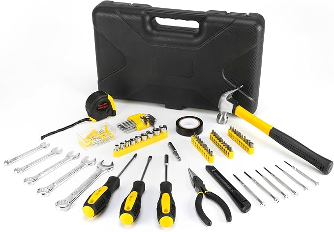 149-Piece Basic Tool Set with Compact Case – Handy Household & Travel Toolkit for dorm，DIY Home Repairs, Beginners, and Household Maintenance (Yellow)