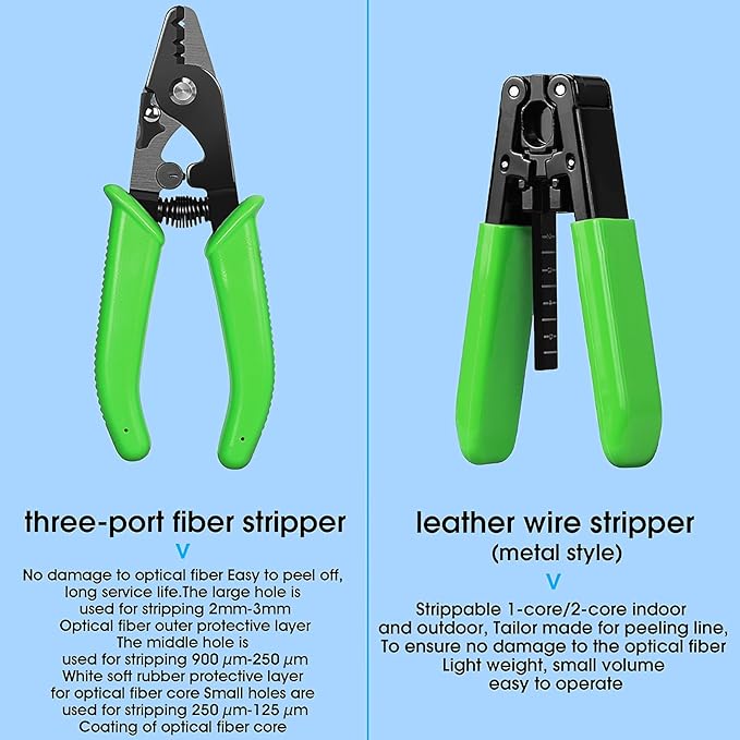 Fiber optic tool kit 10 in 1 FTTH tool set cold joint Fiber optic Termination tool Kit with 7S Optical Fiber Cleaver M7 Optical power meter -70~+10dbm 30KM visual fault locator VFL(BSL）
