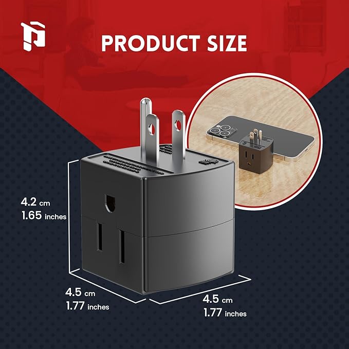 3 Outlet Wall Adapter, 90 Degree 3 Way Plug Adapter Cube Tap, 3 Prong Multi Plug Outlet, Outlet Extender for Home Office School Dorm, ETL Listed, Black