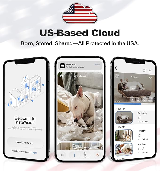 Security Cameras Indoor, 2K 5G&2.4Ghz WiFi Camera for Security Home with 911 Monitor Alert, 360 PTZ Baby/Pet/Dog Camera AI Search Motion Detection, Color Night Vision, Speaker, US Cloud Storage, 2Pack