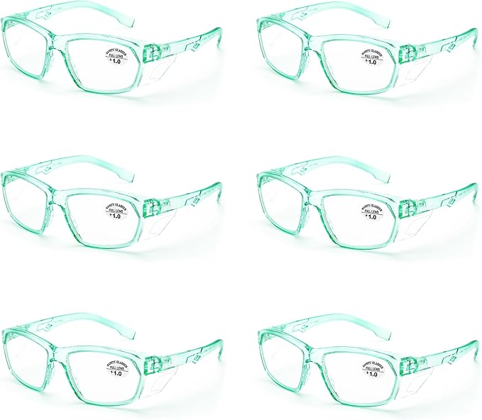 ProtectX Stylish Anti-Fog & Scratch-Resistant Safety Glasses With Readers, UV Protection Goggles, Anti-Impact Lightweight Glasses for Men＆Women Jade Reading 1.0-6 Pack