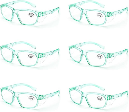 ProtectX Stylish Anti-Fog & Scratch-Resistant Safety Glasses With Readers, UV Protection Goggles, Anti-Impact Lightweight Glasses for Men＆Women Jade Reading 1.0-6 Pack
