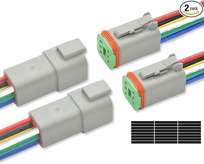 DT Deutsch 6 Pin Connector Kit Waterproof Electrical Connector 16 AWG Male and Female Automotive Wire Connectors for Car Truck Boat (6 Pin 2 Sets)