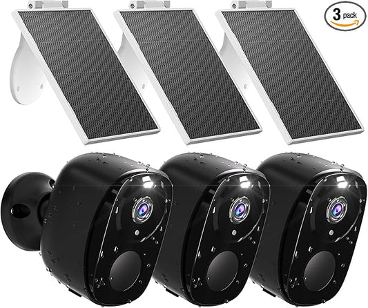 Rraycom 3Pack Security Cameras Wireless Outdoor, 2K Solar Powered Cameras for Home Security, Color Night Vision, PIR Motion Detection, 2-Way Audio, Waterproof, SD/Cloud Storage, Works w/Alexa