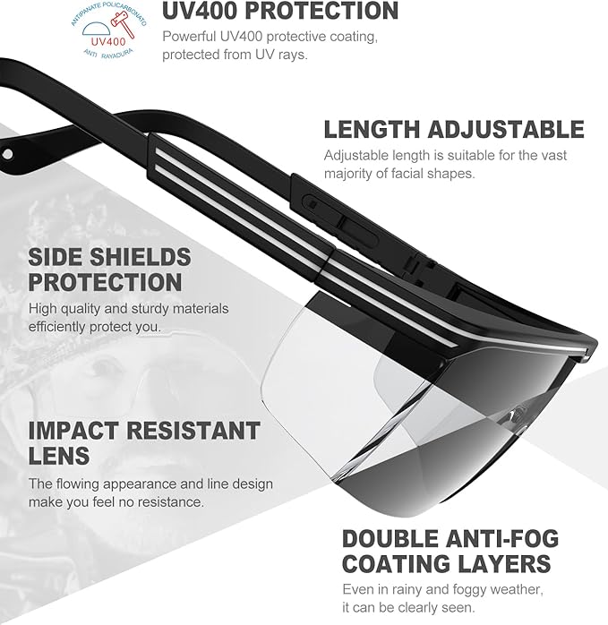 xaegistac Anti-Fog Safety Glasses with Side Shields,UV400 Protective Eyewear,Impact Resistant Safety Goggles for Men Women