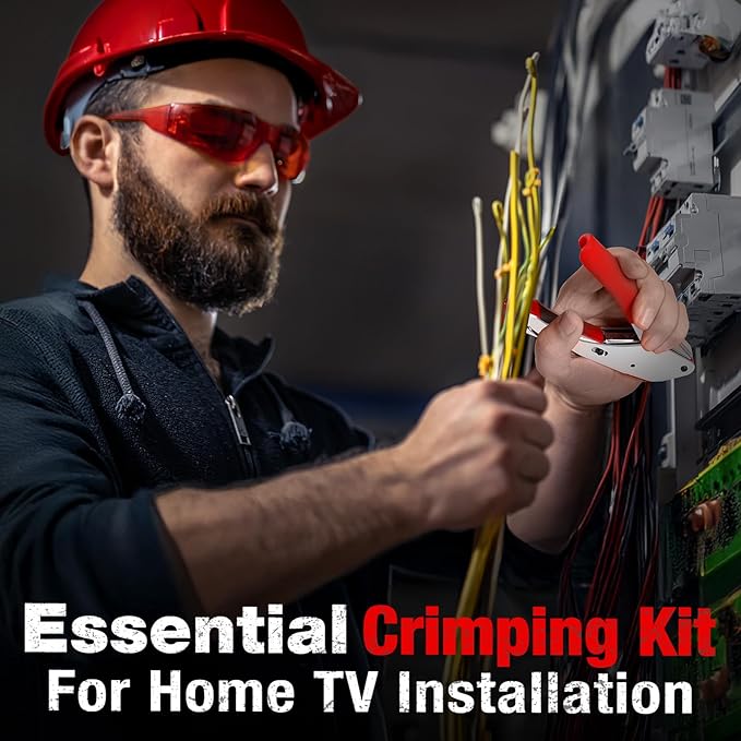 3-in-1 Coaxial Cable Crimper and Repair Kit for RG59, RG6, RG11, and RG7 with Adjustable Wire Stripper and 20 F-Type Connectors – Ideal for Satellite TV and Home Networking