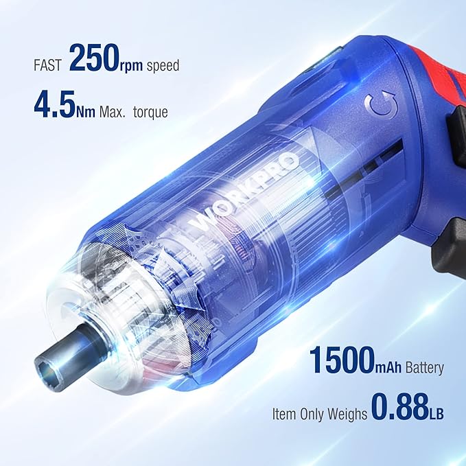 WORKPRO Home Tool Kit with 3.7V Rotatable Electric Screwdriver, 18PCS General Household Tool Kit with Toolbox, Rechargeable Electric Screwdriver Kit, Basic Portable Tool Set for Dorm, Garage, DIY