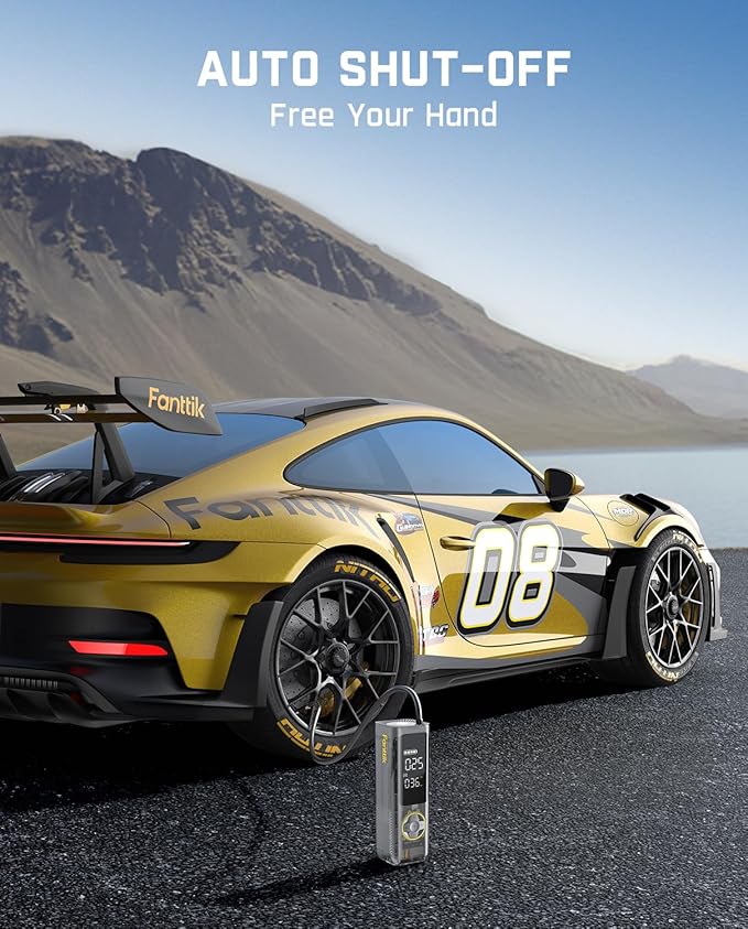 Fanttik X8 APEX Tire Inflator Portable Air Compressor, 1 Min Fast Inflation, 150PSI Cordless Tire Inflator with LED Dual Screen, Suitable for Car, Bike, Motorcycle, Up to 26.3″ Tires, Mechanical Gray