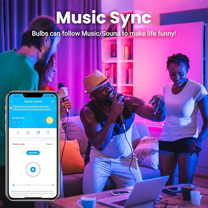 VOLIVO Smart Light Bulbs, Color Changing LED Bulb, Compatible with Alexa and Google Assistant, WiFi & Bluetooth Smart Bulbs, Music Sync, A19, E26,9W,800 Lumens, 4 Pack