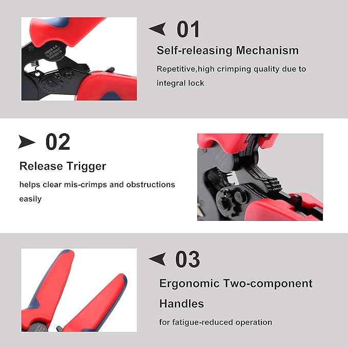 Hexagonal Crimping Tool, AWG23-10 HSC8 6-6 Self-adjusting Ratchet Wire Ferrule Crimper Plier for Wire Terminals Cables End-sleeves
