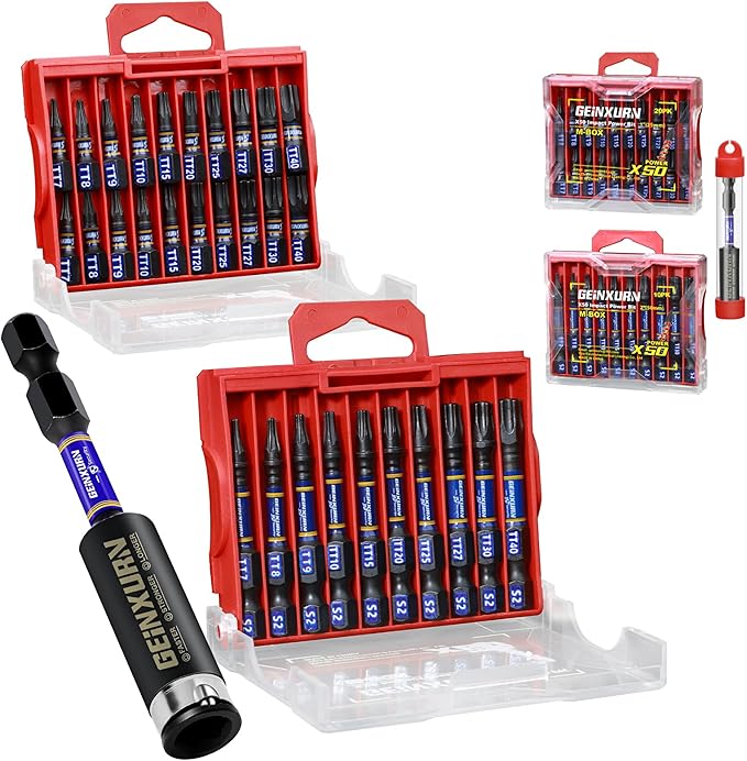 30Pieces Impact Security Torx(T7-T40) Screwdriver Bit Set, Magnetic Multi-Hollow Torx Head Bits, S2 Alloy Steel Star Bits with 1Pc Impact Bit Holder and Storage M-Box