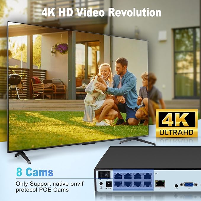 KERUI 8CH POE Network Video Recorder for Home Security 8Channel NVR with 4Pcs 4MP POE Cameras, 24/7 Recording Mobile APP & PC Remote Pre-Installed 1TB Hard Drive