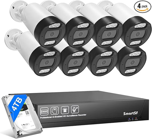 POE Security Camera System, 8pcs 5MP Indoor Outdoor PoE Cameras, Color Night Vision, Smart Human Detection, Wired Security Camera System, 8CH NVR with 4TB HDD for 24/7 Recording